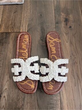 Sam Edelman White Braided Leather Slide Sandals
